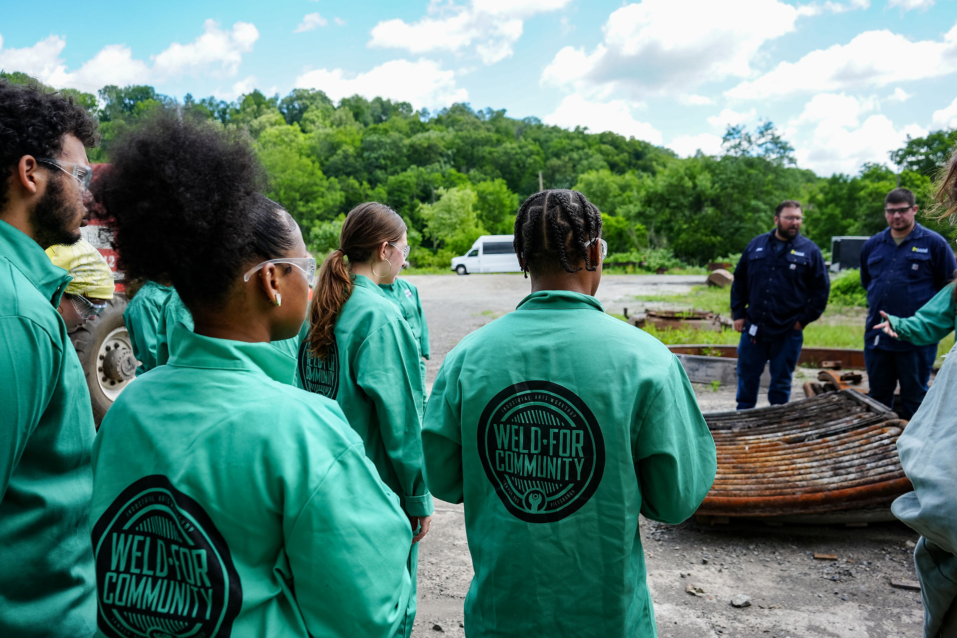 Industrial Arts Workshop (IAW) Summer Boot Camp students at EAFab Corporation's fabrication and welding shop in Pittsburgh, PA